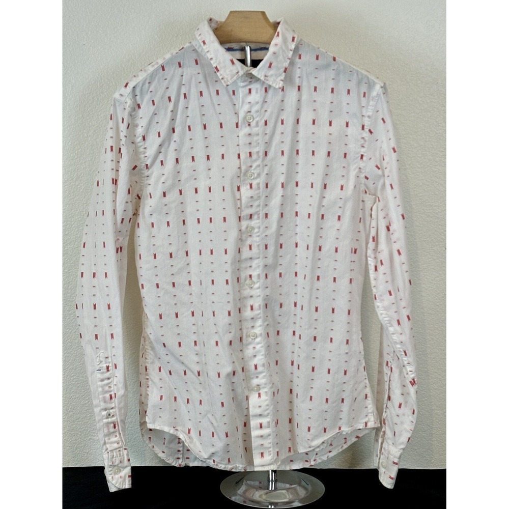 Banana Republic Grant Fit Button Up Shirt Mens S White Red Cotton Preppy Classic